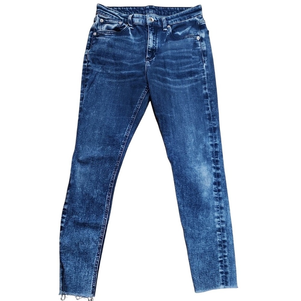 Rag & Bone Frayed Hem Acid Wash Stretch Jeans 26 Rich Mom Norm Slub Weekend Blue